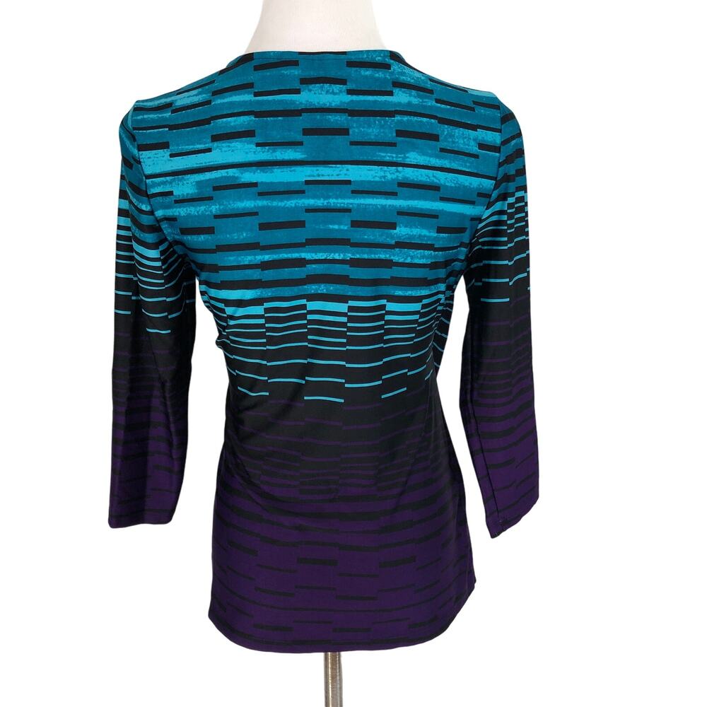 New Directions Slicky Blouse V Neck Ruched Half Wrap Size Petite Small - Picture 2 of 9